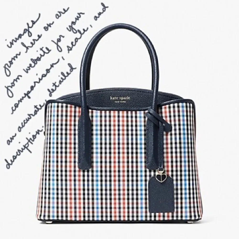 KATE SPADE MARGAUX MEDIUM SATCHEL HANDBAG IN BLUE RED BLACK PLAID + LEATHER TRIM